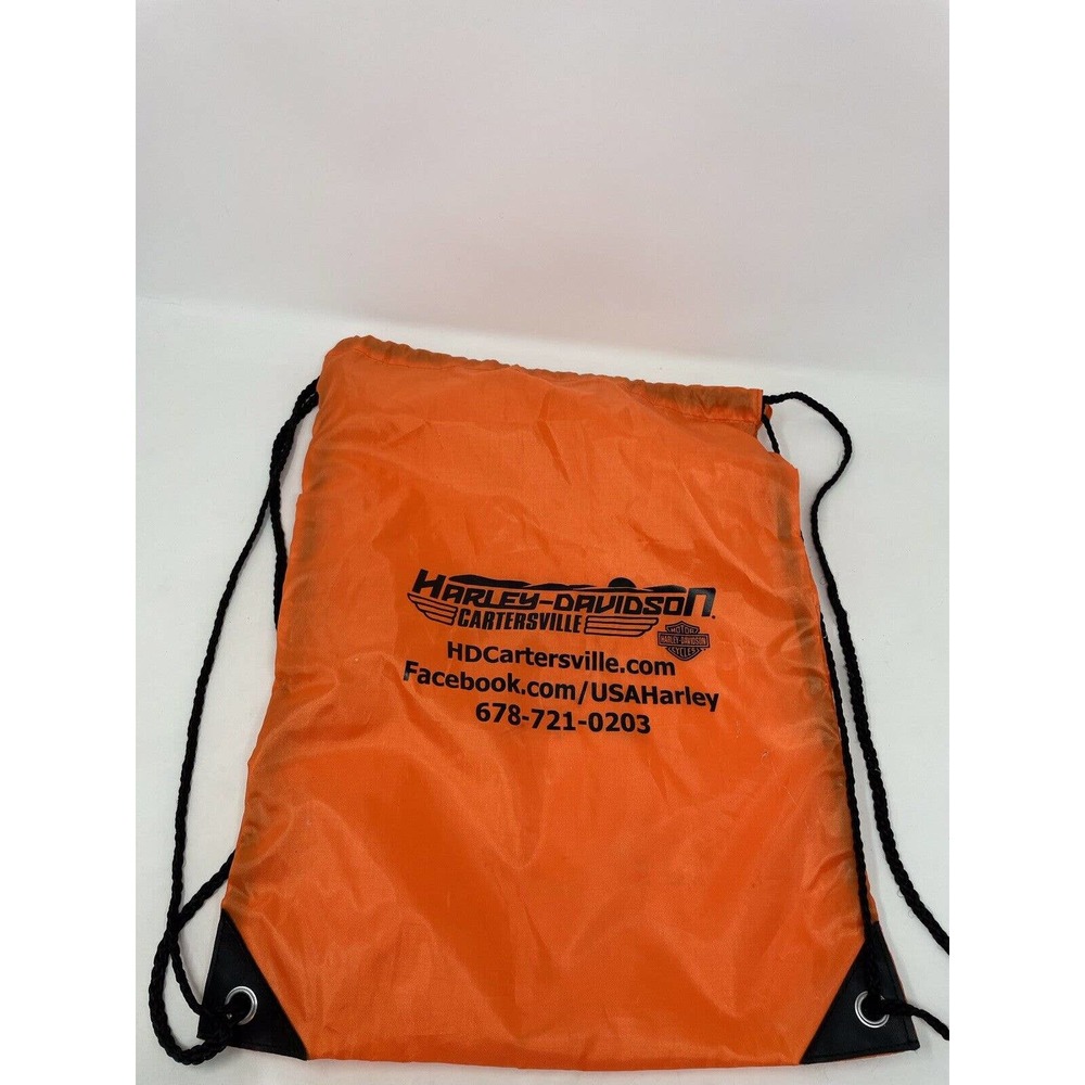 Harley Davidson Cartersville Georgia Drawstring Sling Backpack Travel Bag Orange